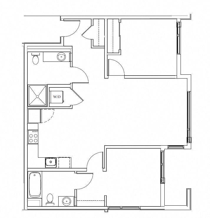 Floor plan for 2 beds, 2 baths, 908 sqft